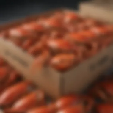 A delivery box filled with carefully packaged crabs, ready to be shipped to seafood lovers.