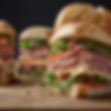 A historical display of traditional sandwich types