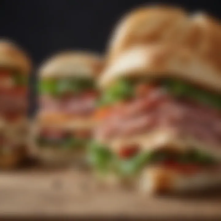 A historical display of traditional sandwich types