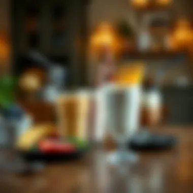 An elegant breakfast table set with different types of shakes and smoothies.