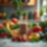 A vibrant array of fresh fruits and vegetables laid out on a kitchen counter.