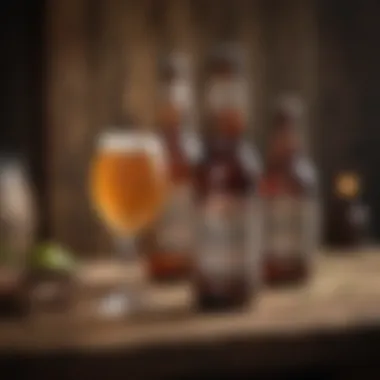Craft Non-Alcoholic Beers in Rustic Setting Craft non-alcoholic beers displayed in a rustic setting