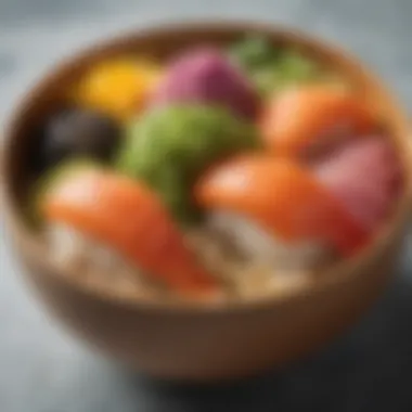 Nutritional Richness of Sushi Bowls A close-up of healthful ingredients showcasing the nutritional aspects of sushi