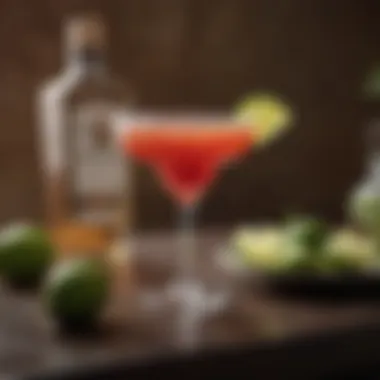 A vibrant setting showcasing the ingredients of a Cadillac Margarita