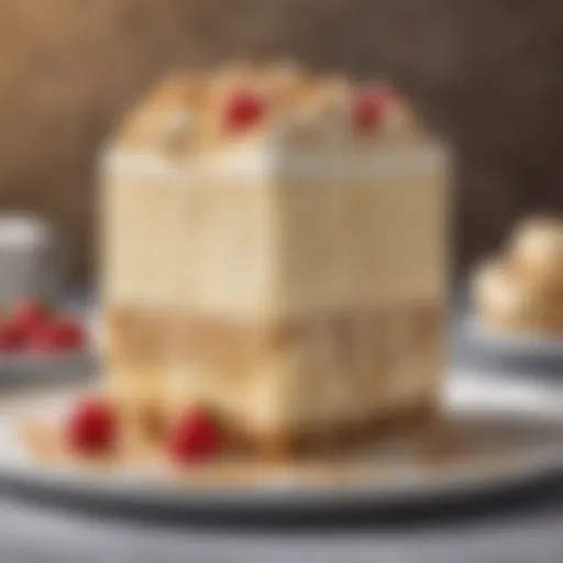 A decadent slice of cheesecake ice cream cake showcasing layers of creamy cheesecake and smooth ice cream.