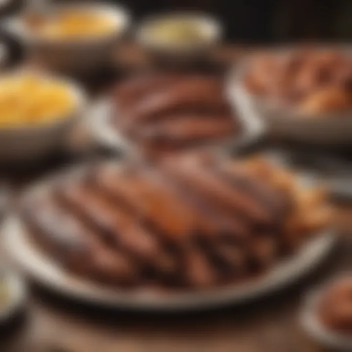 A vibrant plate of Texan barbecue featuring ribs and sausage