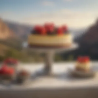 A picturesque Californian landscape with a dessert table featuring cheesecake