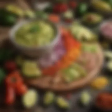 Colorful array of ingredients for traditional Guacamole, highlighting freshness and flavor