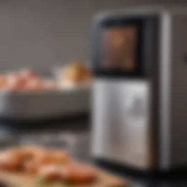 A close-up of a sous vide machine in action with temperature display.