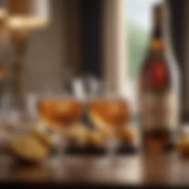 Elegance in Beverage Selection Elegant glasses of bourbon and prosecco set against a beautiful backdrop