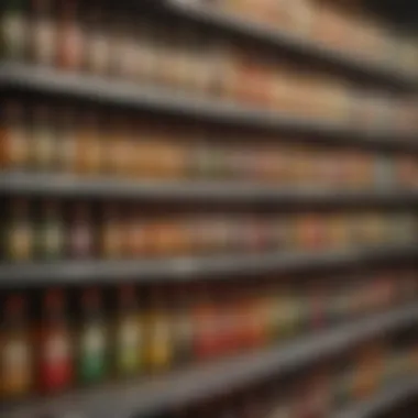 Specialty Oils and Sauces An array of specialty oils and sauces found in a dollar store aisle.