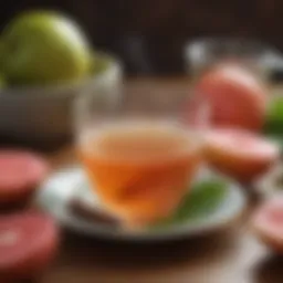 A steaming cup of guava tea with fresh guava slices