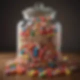 A vintage candy jar filled with colorful sweets