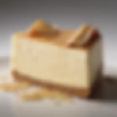 Close-up of a creamy slice of NYT Cheesecake with a smooth texture and flawless crust.
