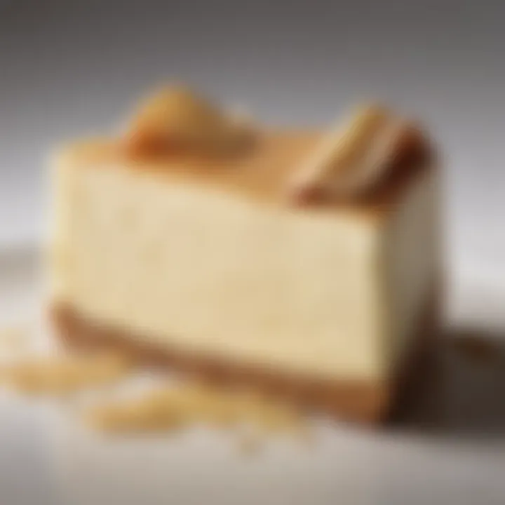 Close-up of a creamy slice of NYT Cheesecake with a smooth texture and flawless crust.