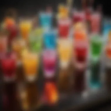 A vibrant array of colorful light bar drinks presented elegantly