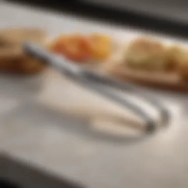 Elegant Design of Small Tongs Close-up of elegantly designed small tongs on a kitchen counter.