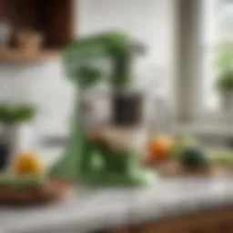 Elegant green KitchenAid Artisan Mixer on a marble countertop