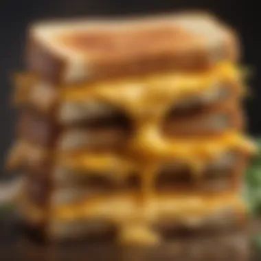 Irresistibly Cheesy Layers Revealed Sliced grilled cheese sandwich showcasing layers of cheese and crispy bread.