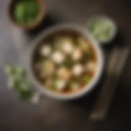 A vibrant bowl of miso soup garnished with scallions and tofu