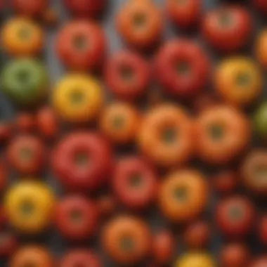 Diversity of Heirloom Tomatoes A vibrant display of heirloom tomatoes showcasing their unique shapes and colors.