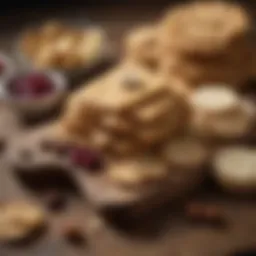 A selection of artisanal crackers arranged on a wooden board