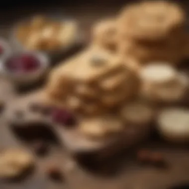 A selection of artisanal crackers arranged on a wooden board