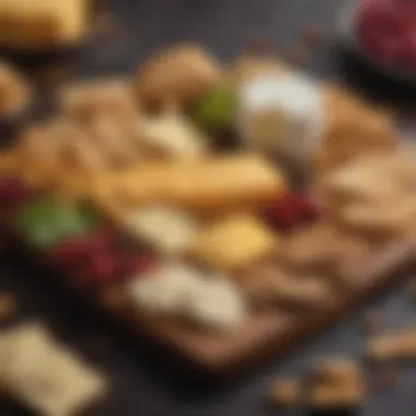 Gourmet Cheese Platter with Innovative Crackers A gourmet cheese platter featuring innovative cracker choices
