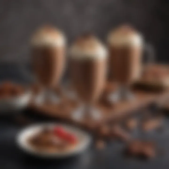 A table set with various keto cocoa shake variations, showcasing creativity and flavor