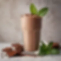 A rich and creamy keto cocoa shake in a glass, garnished with cocoa powder and mint leaves