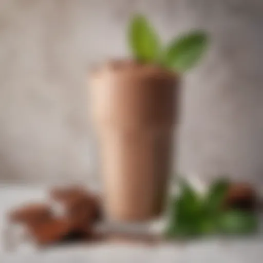 A rich and creamy keto cocoa shake in a glass, garnished with cocoa powder and mint leaves