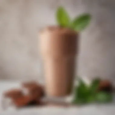 Delicious Keto Cocoa Shake A rich and creamy keto cocoa shake in a glass, garnished with cocoa powder and mint leaves