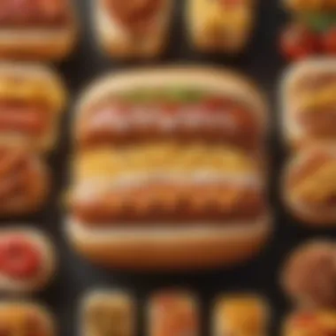 A close-up of a gourmet hot dog with unique toppings, emphasizing size and presentation.