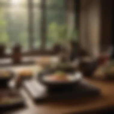 Sake Paired with Traditional Cuisine A serene setting with a traditional Japanese meal paired with sake, emphasizing culinary harmony.
