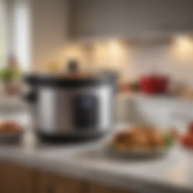 Elegant medium size slow cooker on a kitchen counter