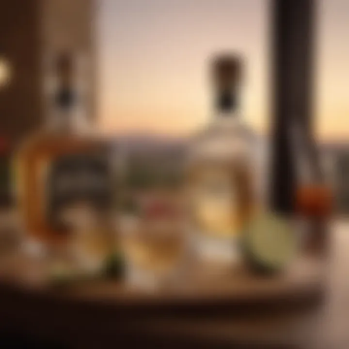 An elegant setting featuring a glass of Don Julio tequila paired with gourmet appetizers.