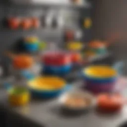 Vibrant Rainbow Pots and Pans Set Displayed