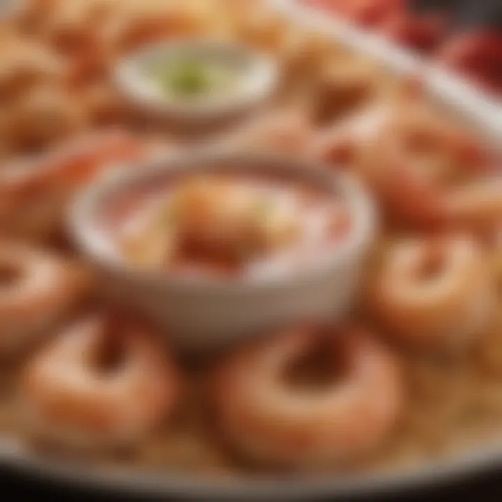 A close-up of shrimp with various sauces highlighting culinary creativity