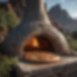 A close-up view of a traditional pizza oven made from volcanic rock showing its thermal properties.