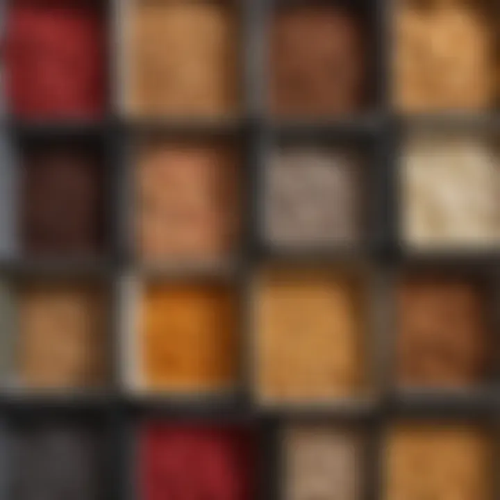 Close-up of various material compositions of ingredient bins used in baking.