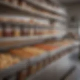 An array of bakery ingredient bins neatly organized in a modern kitchen.