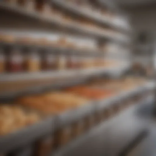 An array of bakery ingredient bins neatly organized in a modern kitchen.