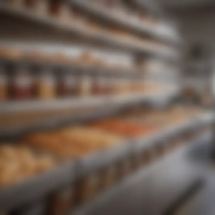 An array of bakery ingredient bins neatly organized in a modern kitchen.