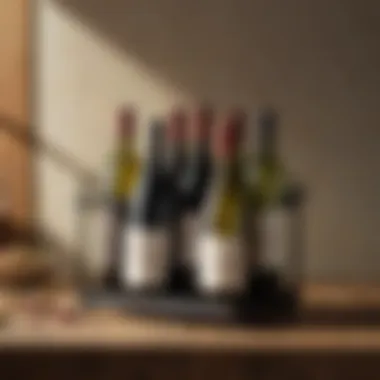 Creative Styling of Wine Bottles Stylish arrangement of wine bottles on a rustic tabletop rack