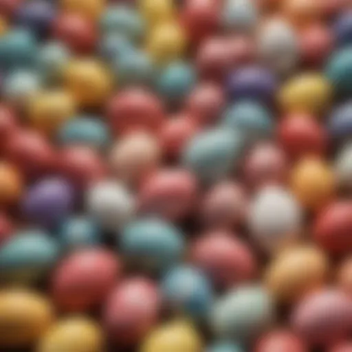Vibrant array of dyed Easter eggs showcasing various colors and patterns