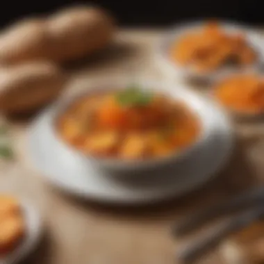 Artful Presentation of Sweet Potato Cuisine An elegant sweet potato dish beautifully plated, highlighting its culinary potential.