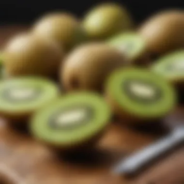 Fresh kiwi fruits on a wooden surface