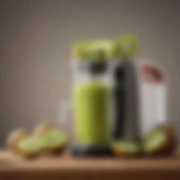 Juicer with freshly extracted kiwi juice