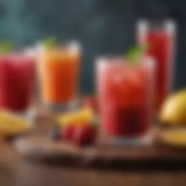 Colorful Fruit Beverages Colorful fruit-based beverages on a table