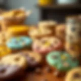 A variety of colorful cookies arranged aesthetically on a table